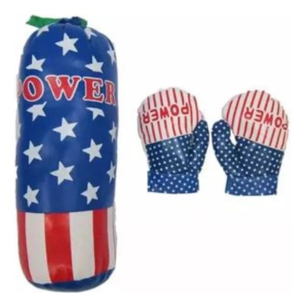 Saco De Boxeo Infantil Colgante Hh1 Power Cuero Azul 50cm Con Relleno