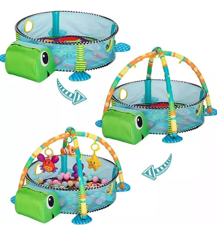 Gimnasio Alfombra Bebé Didácticotortuga Corral Pelotero 3en1 Verde - Imagen 2