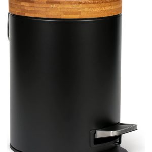 Tacho De Basura Con Pedal Calidad De 3l Con Tapa De Bambú