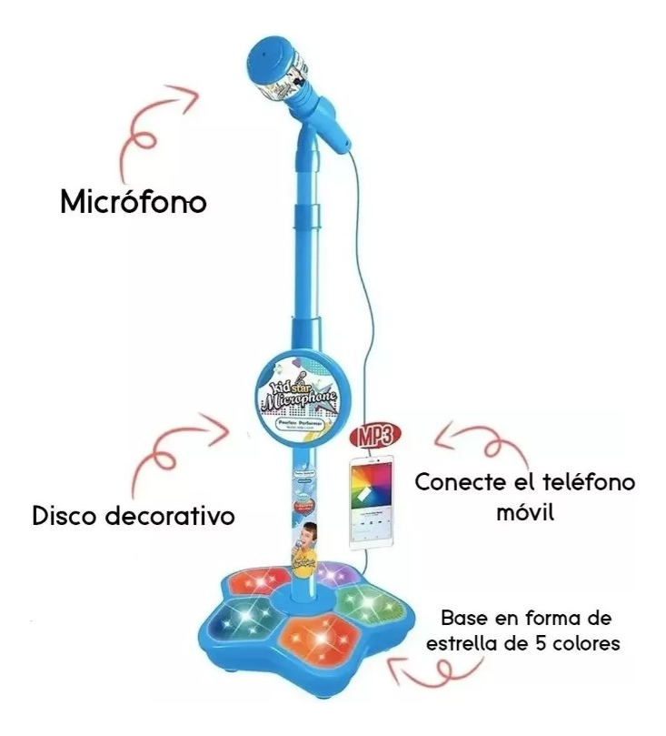 Microfono Karaoke Musical Para Niños Luces Infantil