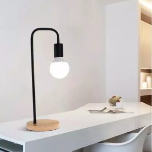 Portatil Lampra De Mesa De Hierro Y Base De Madera: imagen 5