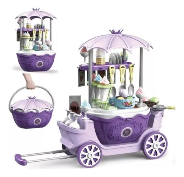 Valija Infantil Venta Helado Carro Accesorios 4 En 1 Calidad Violeta