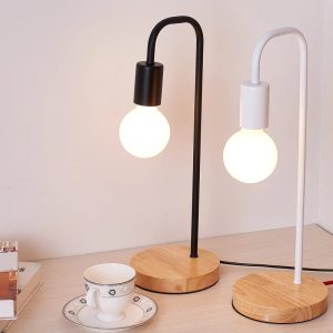 Portatil Lampra De Mesa De Hierro Y Base De Madera: imagen 7