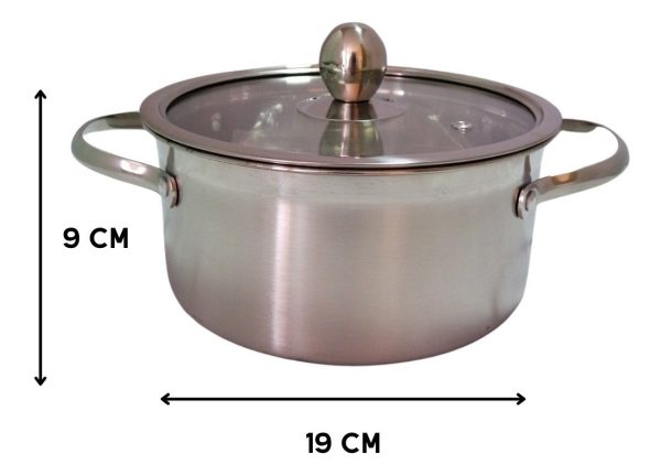 Olla Cacerola Con Tapa Vidrio Acero Inoxidable De 19cm 2l