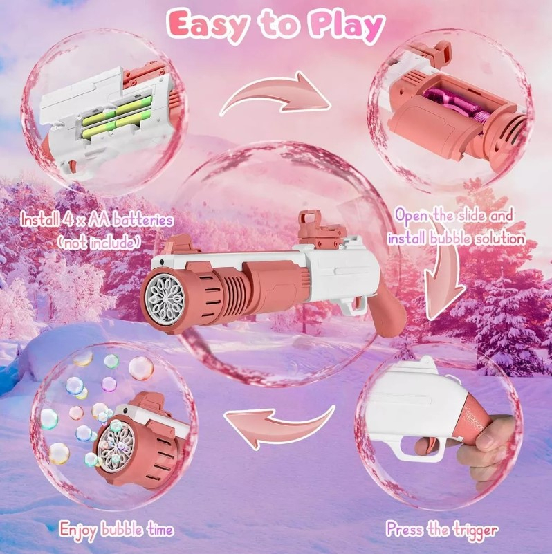 Burbujero Diseño Escopeta Burbujas Automático Infantil Rosa: imagen 3