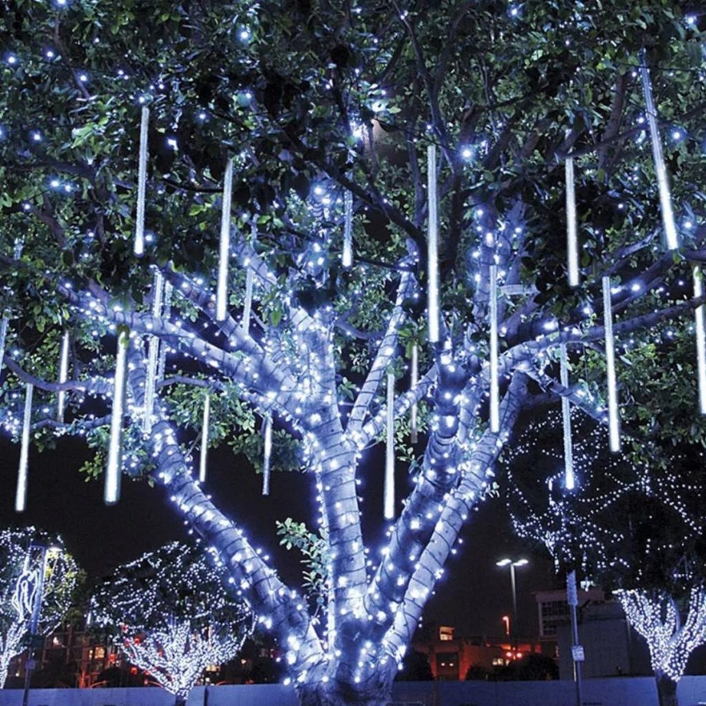 Luces Navidad Led Lluvia De Meteoro Bastón Exterior Interior