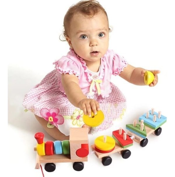Tren De Madera Montessori Arrastre Theree Small Trains Modelo Wooden