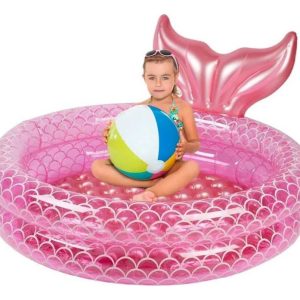 Piscina Inflable Redonda Rosa Diseño Sirena 120cm Pvc 60l Rosa Chicle