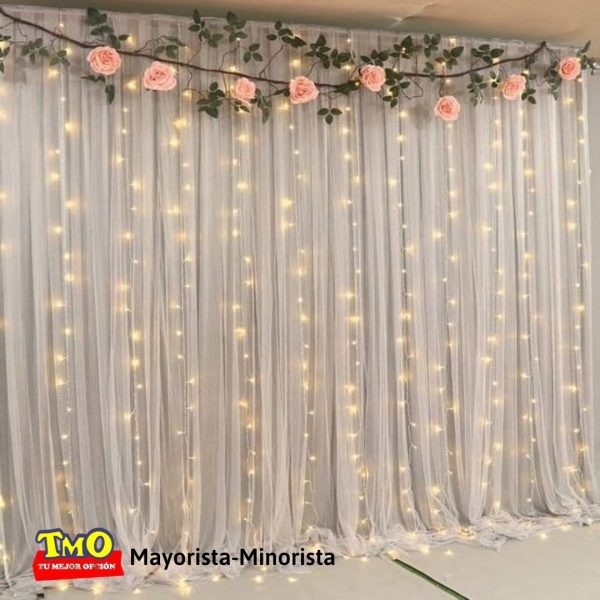 Cortina Luz Led 200 Luces Blanca Cálida 2x2 Mts Decoración