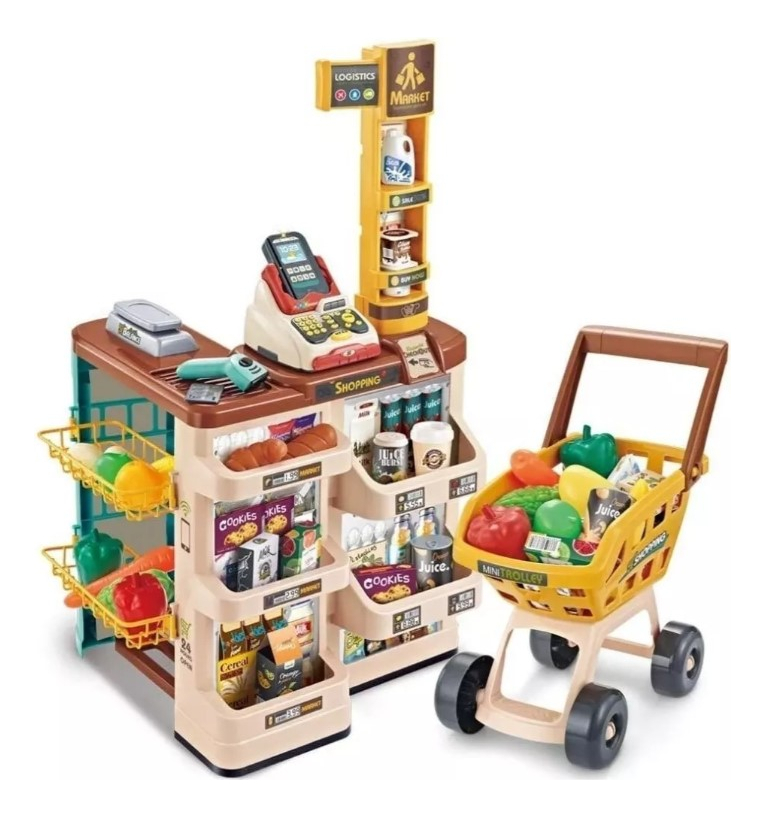 Carrito De Compras Infantil Home G11 Con Escáner Y Sonido 48 Piezas Beige: imagen 1