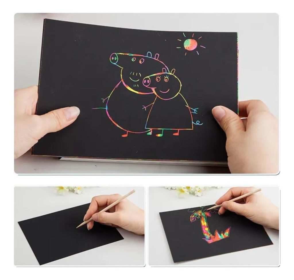 Libro Infantil Arte Carbón Para Rascar Y Colorear Mágico X 2