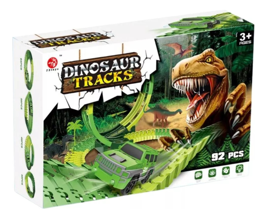 Pista Flexible Dinosaurios 92 Piezas H3h3 Auto Plástico Verde: imagen 2