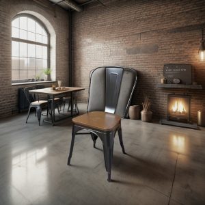 Silla Tolix Metal Asiento En Madera Colores Vintage