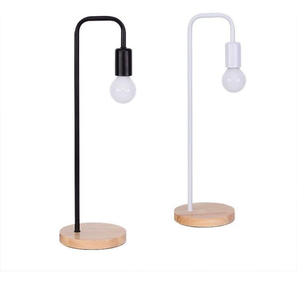 Portatil Lampra De Mesa De Hierro Y Base De Madera