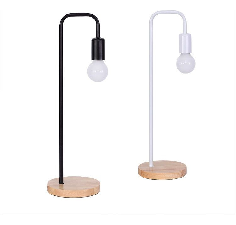 Portatil Lampra De Mesa De Hierro Y Base De Madera