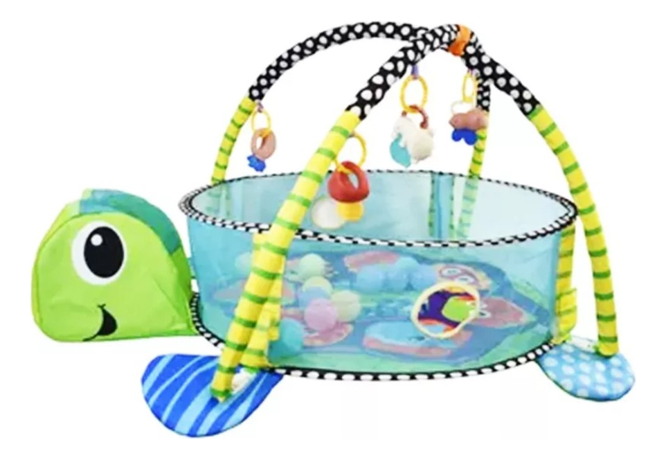 Gimnasio Alfombra Bebé Didácticotortuga Corral Pelotero 3en1 Verde
