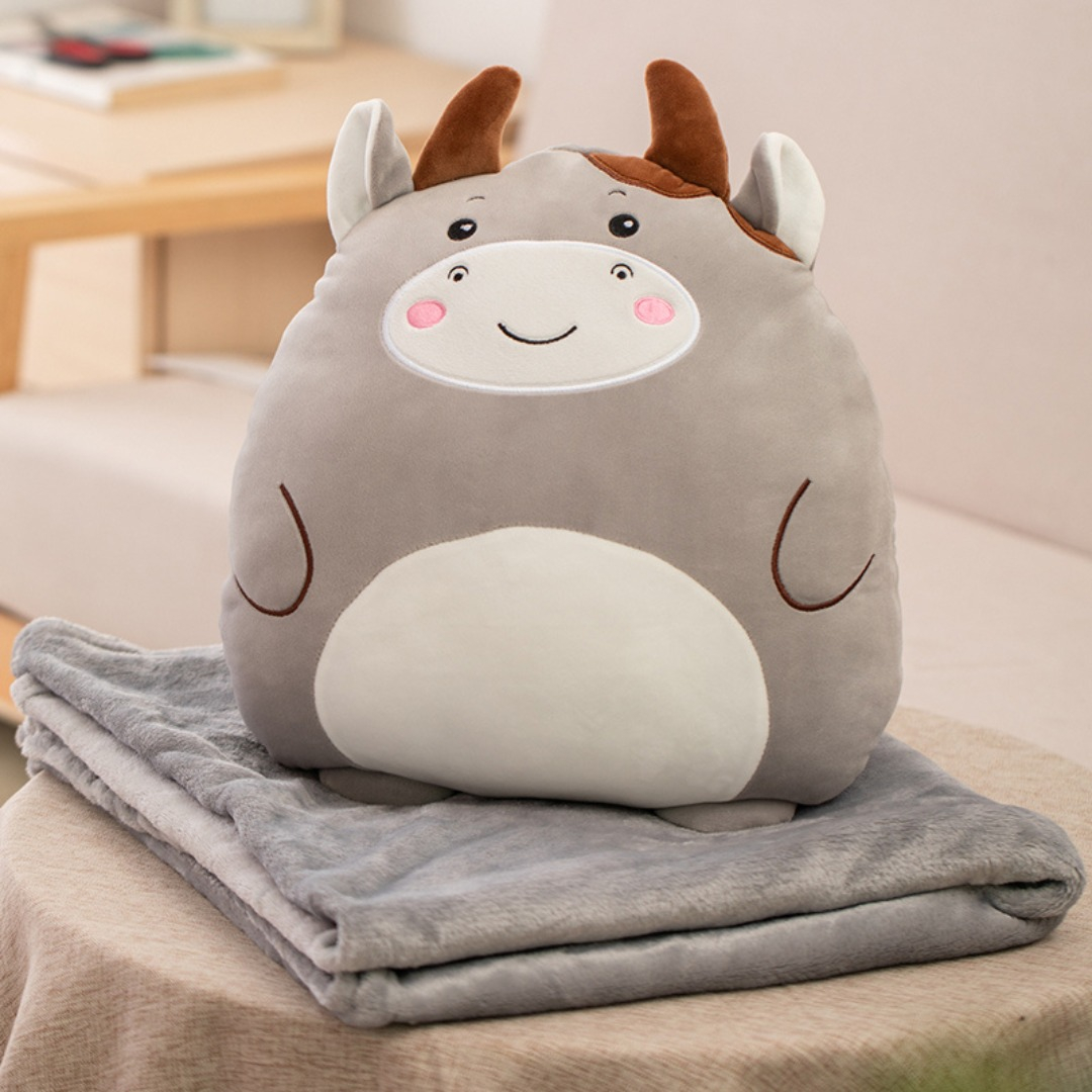 Almohada Peluche Infantil Suave Con Manta Diseños Animales - Imagen 2