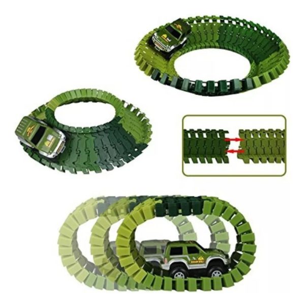 Pista Flexible Dinosaurios 92 Piezas H3h3 Auto Plástico Verde