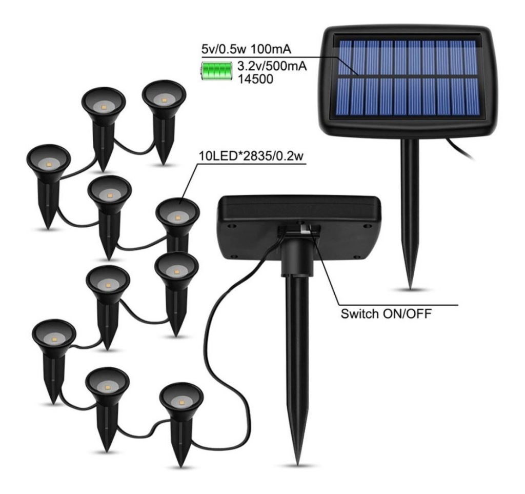 Estaca Solar Panel Jardín, Césped, Patio 10 Unidades
