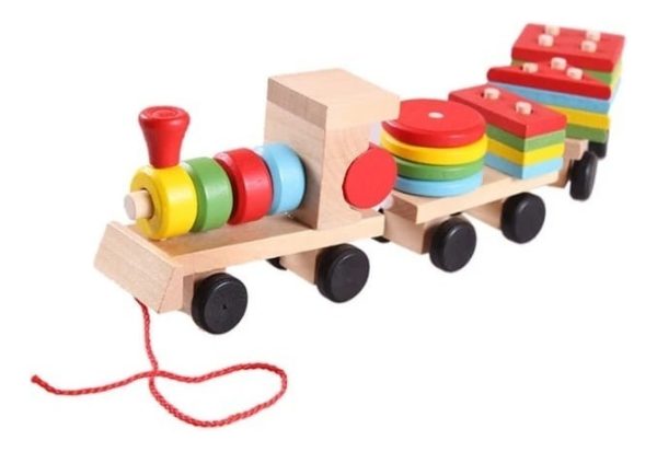 Tren De Madera Montessori Arrastre Theree Small Trains Modelo Wooden