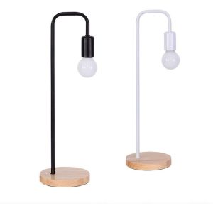 Portatil Lampra De Mesa De Hierro Y Base De Madera: imagen 6