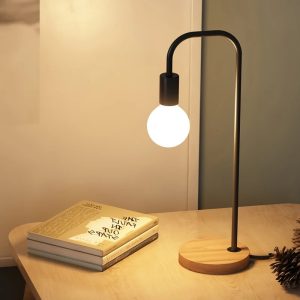 Portatil Lampra De Mesa De Hierro Y Base De Madera: imagen 2