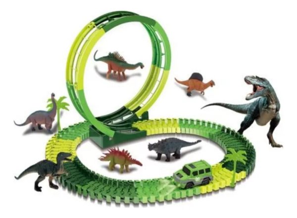 Pista Flexible Dinosaurios 92 Piezas H3h3 Auto Plástico Verde