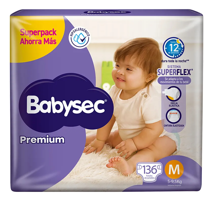 Pañal Babysec Premium Flexi Protect Talle M 136 Unidades