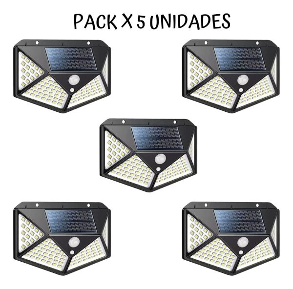 Foco Lampara Exterior Farol Solar 100 Led Sensor 5 Unidades