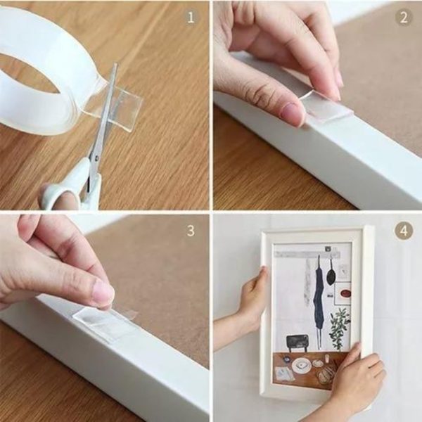 Cinta Adhesiva Magica Doble Faz Transparente Silicona 3 Mts