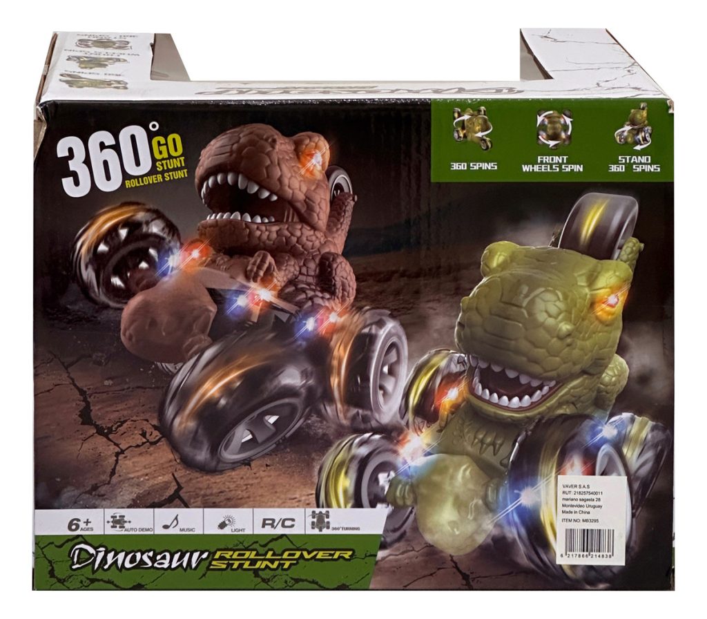 Auto Dinosaurio A Control Remoto Giratorio Luces Sonido