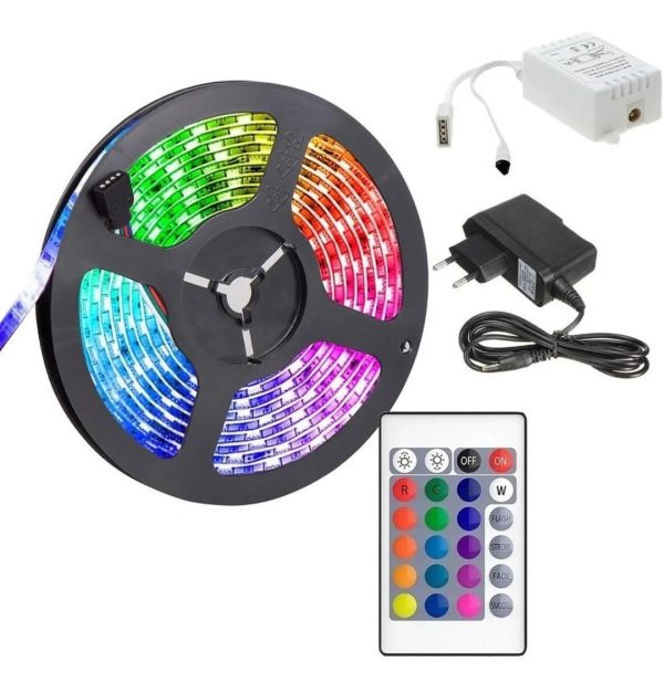 Cinta Tira Luces Led Rgb 5m Con Transformador + Control
