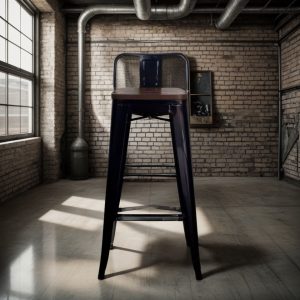 Taburete Banqueta Tolix Con Base En Madera Con Respaldo