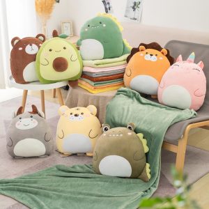 Almohada Peluche Infantil Suave Con Manta Diseños Animales: imagen 16