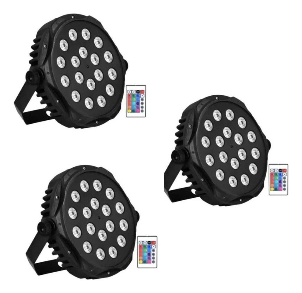 Luz Led Pack X3 Audio Par 18 Led Rítmica Multicolor Fiesta