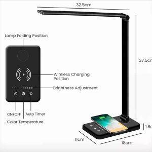 Lámpara Led Escritorio Cargador Inalámbrico Temporizador Usb: imagen 4