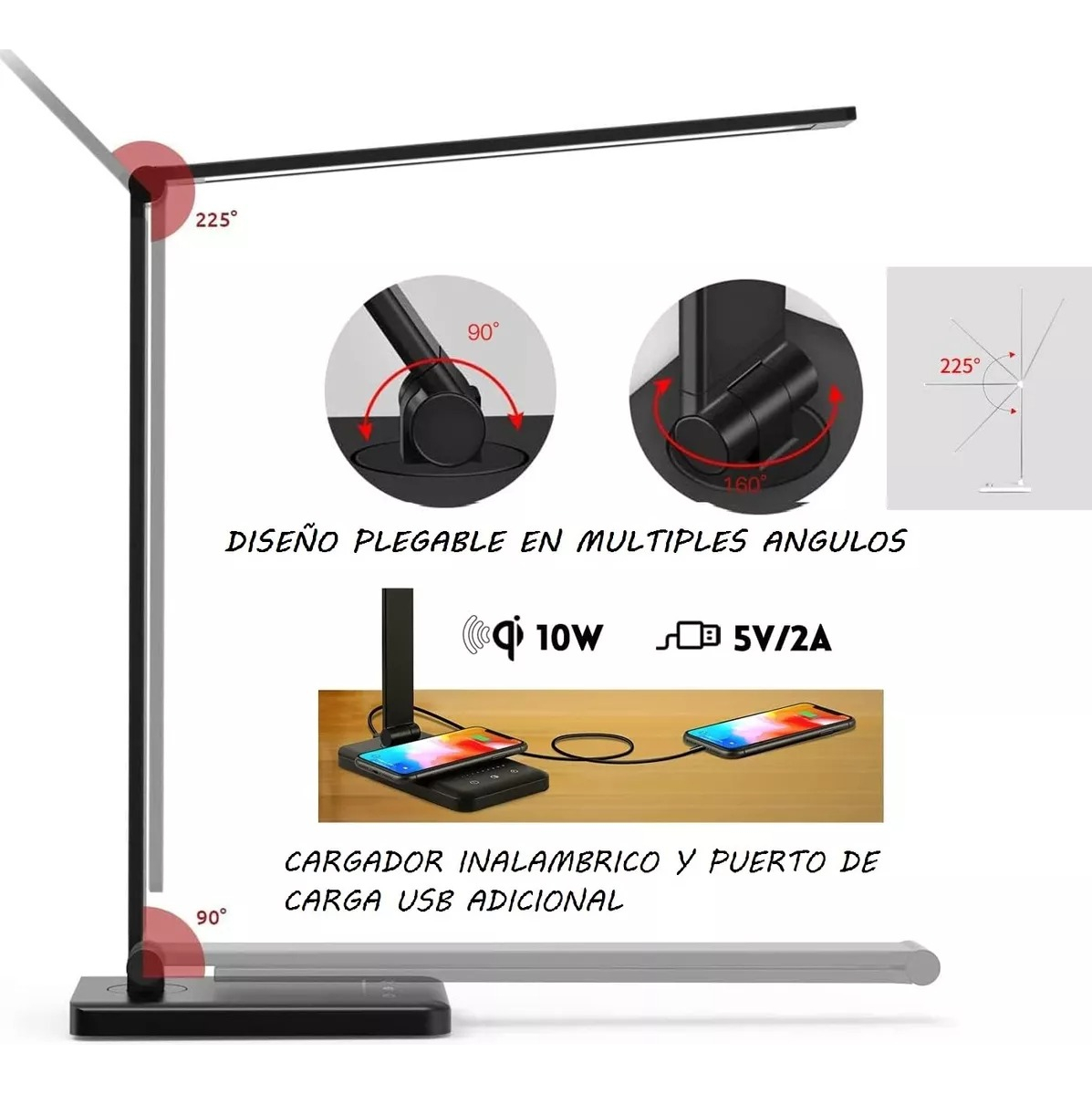 Lámpara Led Escritorio Cargador Inalámbrico Temporizador Usb: imagen 3