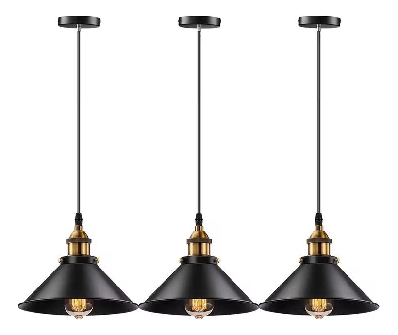Portalámparas Colgante De Techo X3 Campana Retro C/lámparas: imagen 1
