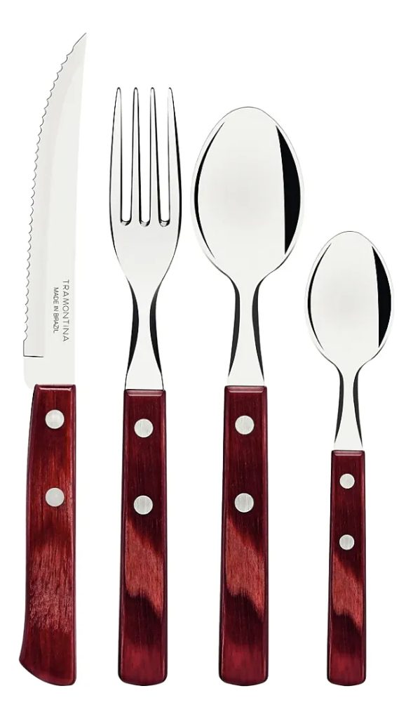 Set De Cubiertos Tramontina Polywood 21199/705 Con Cuchillos De Asado 24 Piezas Rojo