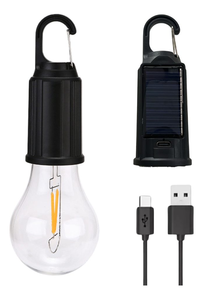 Lampara Portatil Gancho Colgante Solar Y Recargable Usb