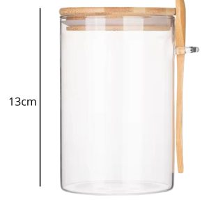Frasco De Vidrio Tapa Hermética Bambú + Cuchara: imagen 2