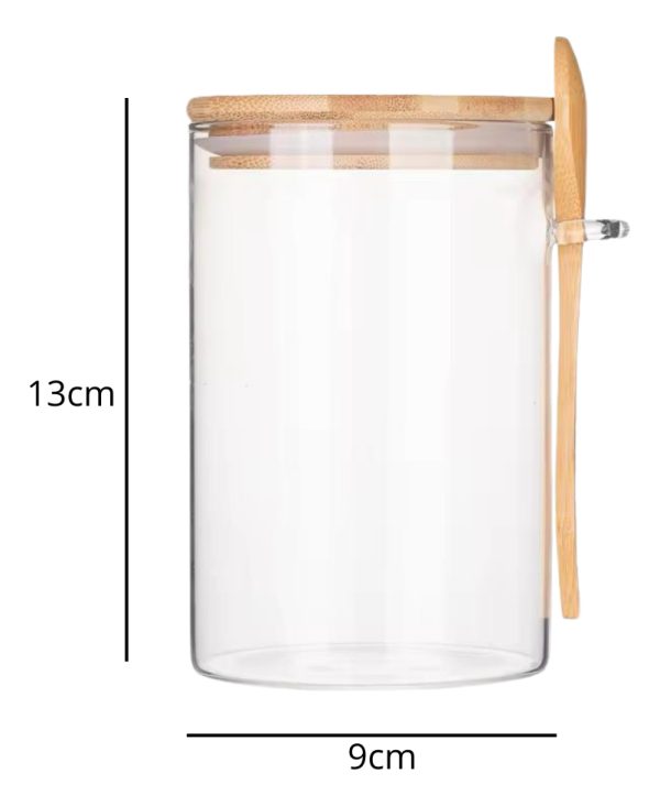 Frasco De Vidrio Tapa Hermética Bambú + Cuchara