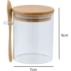 Frasco Chico De Vidrio Tapa Hermética Bambú + Cuchara: imagen 2