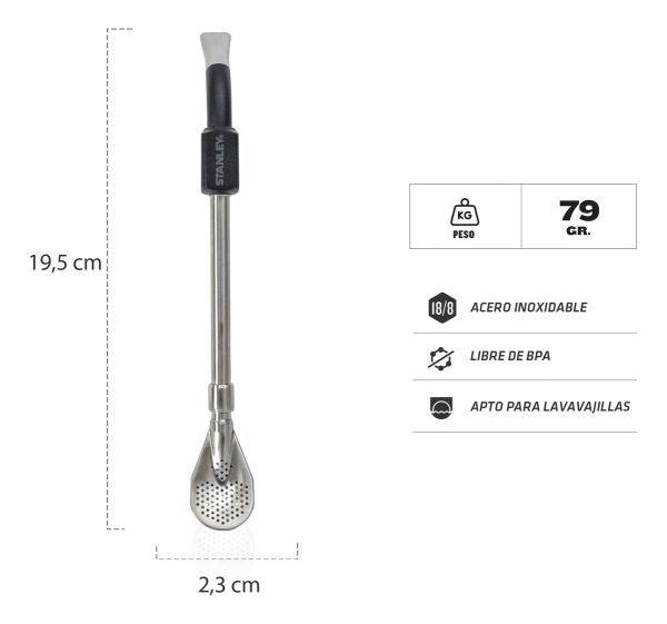 Bombilla Para Mate Stanley Spoon Acero Inoxidable Color Negro