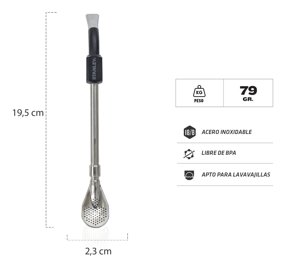 Bombilla Para Mate Stanley Spoon Acero Inoxidable Color Negro: imagen 4