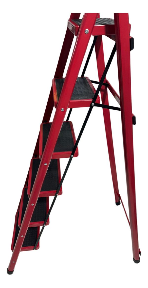 Escalera De 6 Escalones Antideslizante Plegable Calidad Material Acero Color Rojo