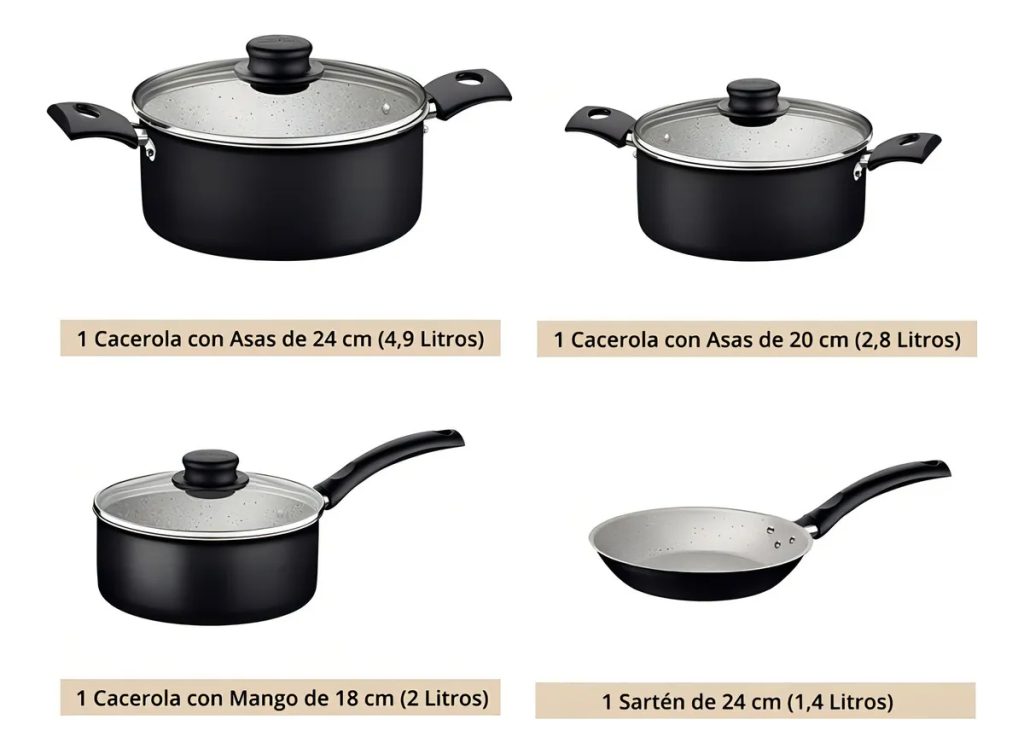 Batería De Cocina Tramontina Turim 20298/076 Con 7 Piezas Negro
