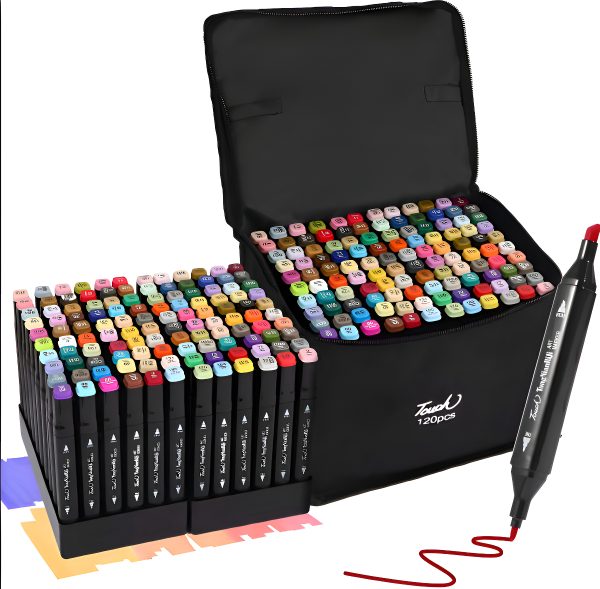 Marcadores Kit De 120 Pcs Rotuladores Doble Punta Calidad Negro