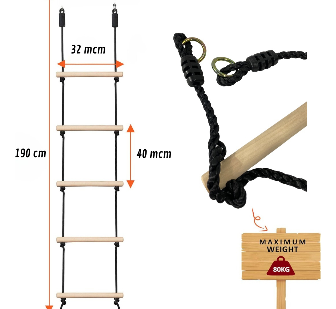Escalera Niños De Cuerda De Madera Para Arboles Infantil: imagen 3