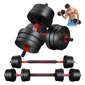 Set 2 Mancuernas + Barra 3 En 1 Total 40kg Disco Pvc Calidad